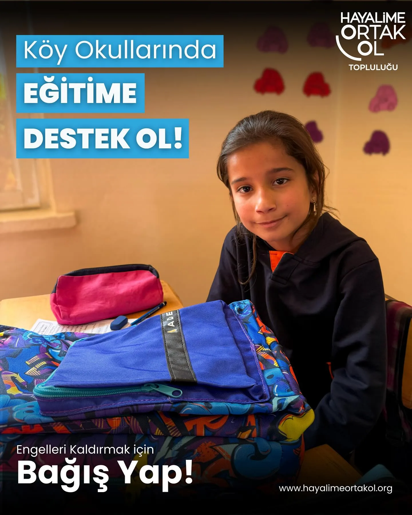 Bir çocuk, yalnızca doğduğu köyde imkanlar sınırlı diye öğrenme hakkından mahrum kalmamalı.
Köy okullarında eğitim gören çocukların da hayalleri var; yazmayı öğrenmek isteyen eller, okumaya hevesle bakan gözler…
Ama her hayal, yanında bir destekle büyür.
Şimdi bağış yap, senin desteğinle eğitimde fırsat eşitliğini birlikte güçlendirelim. 💙
#HayalimeOrtakOl #DünyayıDeğiştir #FırsatEşitliği #KöyOkulları