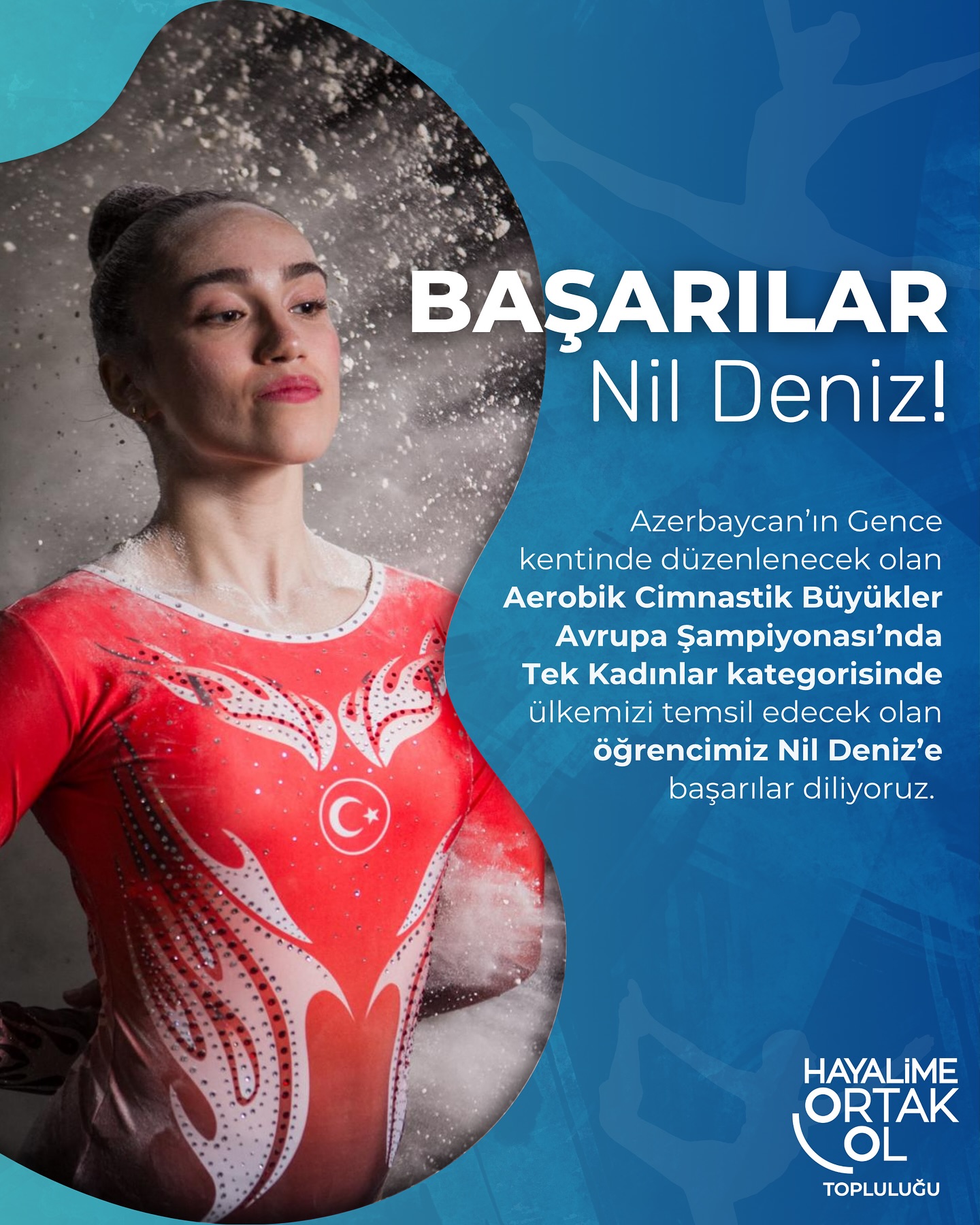Hayalime Ortak Ol Topluluğu olarak, 14–16 Kasım tarihlerinde Azerbaycan’ın Gence kentinde düzenlenecek Aerobik Cimnastik Büyükler Avrupa Şampiyonası’nda Tek Kadınlar kategorisinde ülkemizi temsil edecek olan öğrencimiz Nil Deniz Bal ile gurur duyuyor, gönülden desteklerimizi gönderiyoruz. 💙
Başarılar Nil Deniz! 🇹🇷✨
#HayalimeOrtakOl #DünyayıDeğiştir