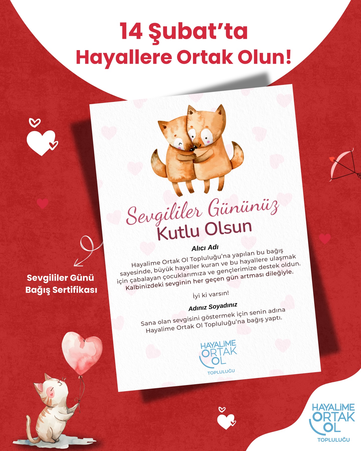 Sevgililer Günü’nde hayallere dokunmak isteyenler için en güzel hediye önerisi 👉🏻 Hayalime Ortak Ol Topluluğu “Sevgililer Günü Sertifikası” ❤️

Siz de ‘Sevgililer Günü Sertifikası’ ile sevdiklerinize anlamlı bir hediye sunarken, çocuklarımızın ve gençlerimizin eğitim, spor, sanat ve teknoloji alanlarında fırsat eşitliğine ulaşmalarına katkıda bulunabilirsiniz. Sertifikalarımızı incelemek ve bu özel günü daha da anlamlı kılmak için profilimizdeki linke tıklayabilirsiniz. 🔗